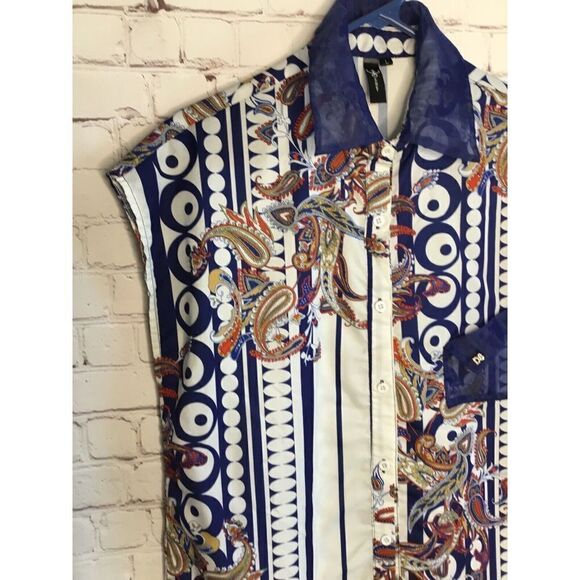Secret  Women's Large L Top Sleeveless Blouse Collared  Couture Paisley Print - Picture 4 of 9